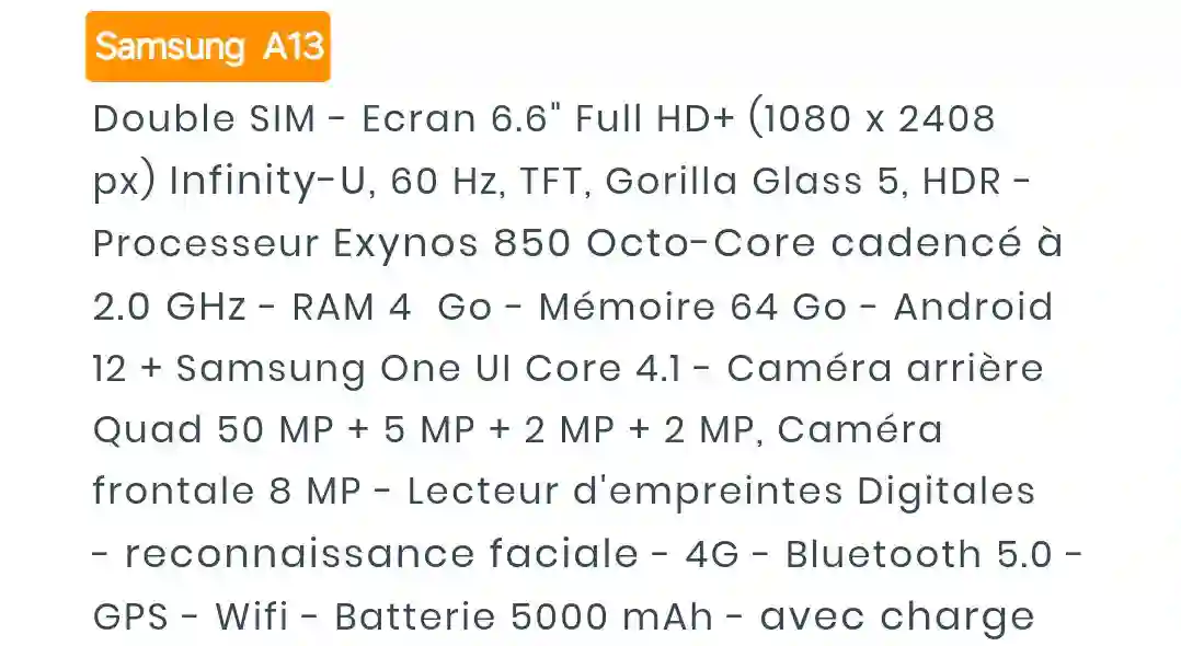 Samsung a13 à Nouvelle Medina0