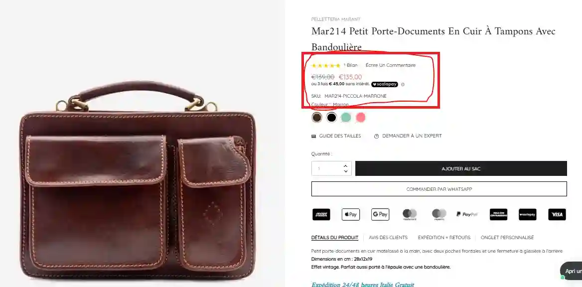 👜sac Cuir Couleur Orange Made in Italy 👜 - Vue 3