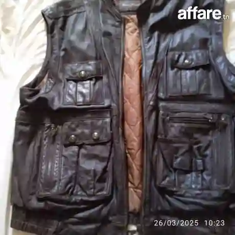 Blouson Cuir Sans Manches - Vue 3