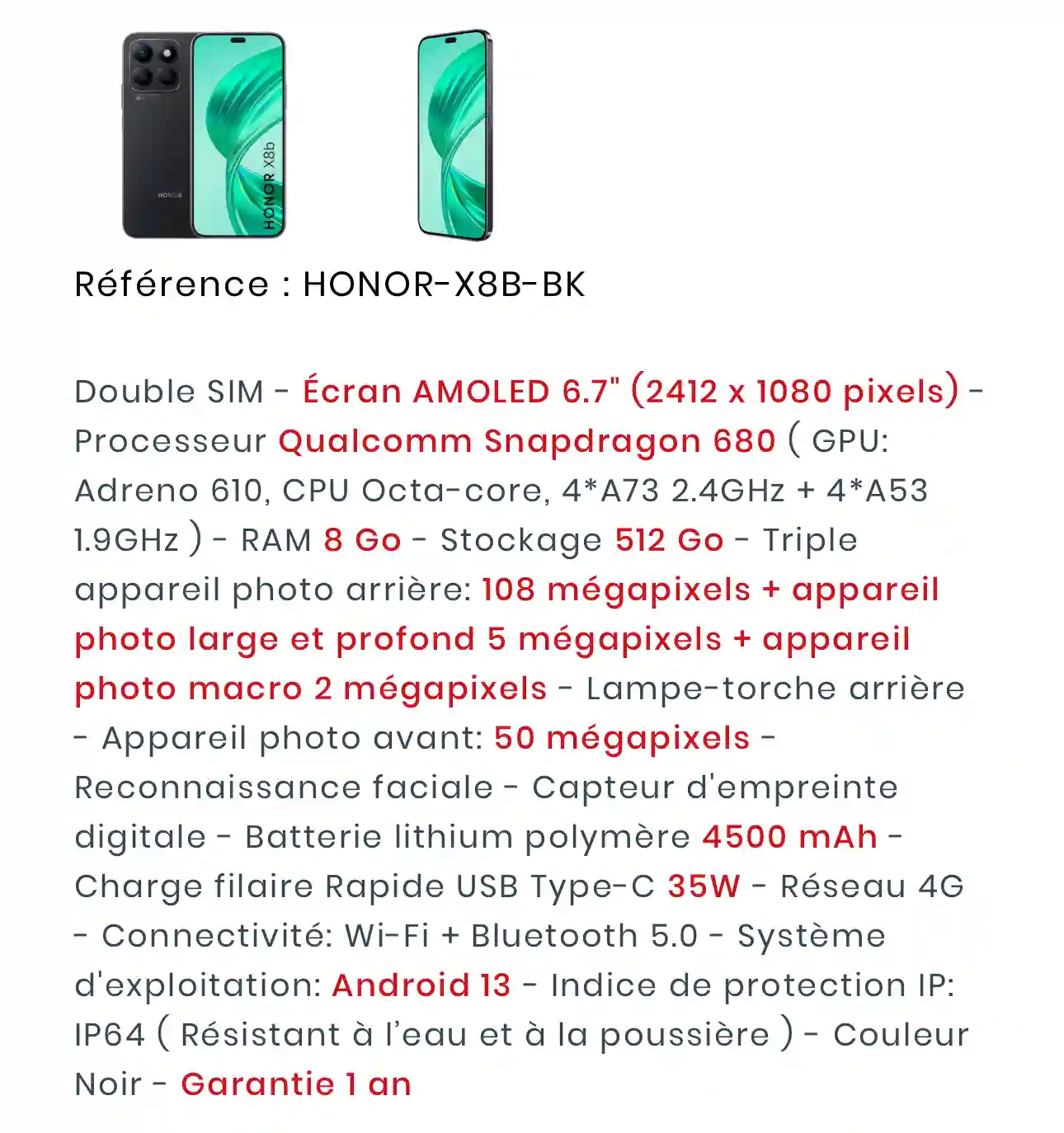 Portable Neuf Honor x8b 8go 512gb à Mannouba - Vue 1