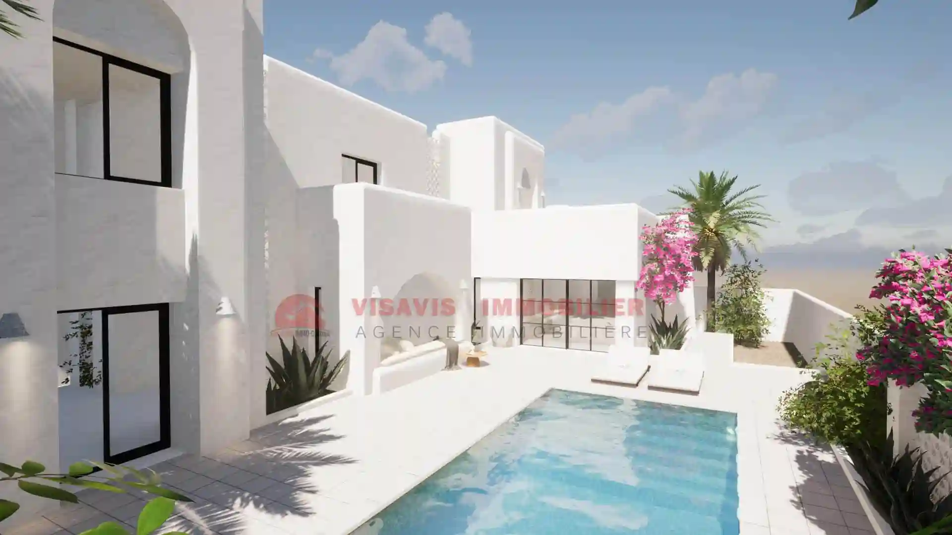 Villa Avec Piscine Titre Bleu Zone Urbaine À Djerba - Vue 1