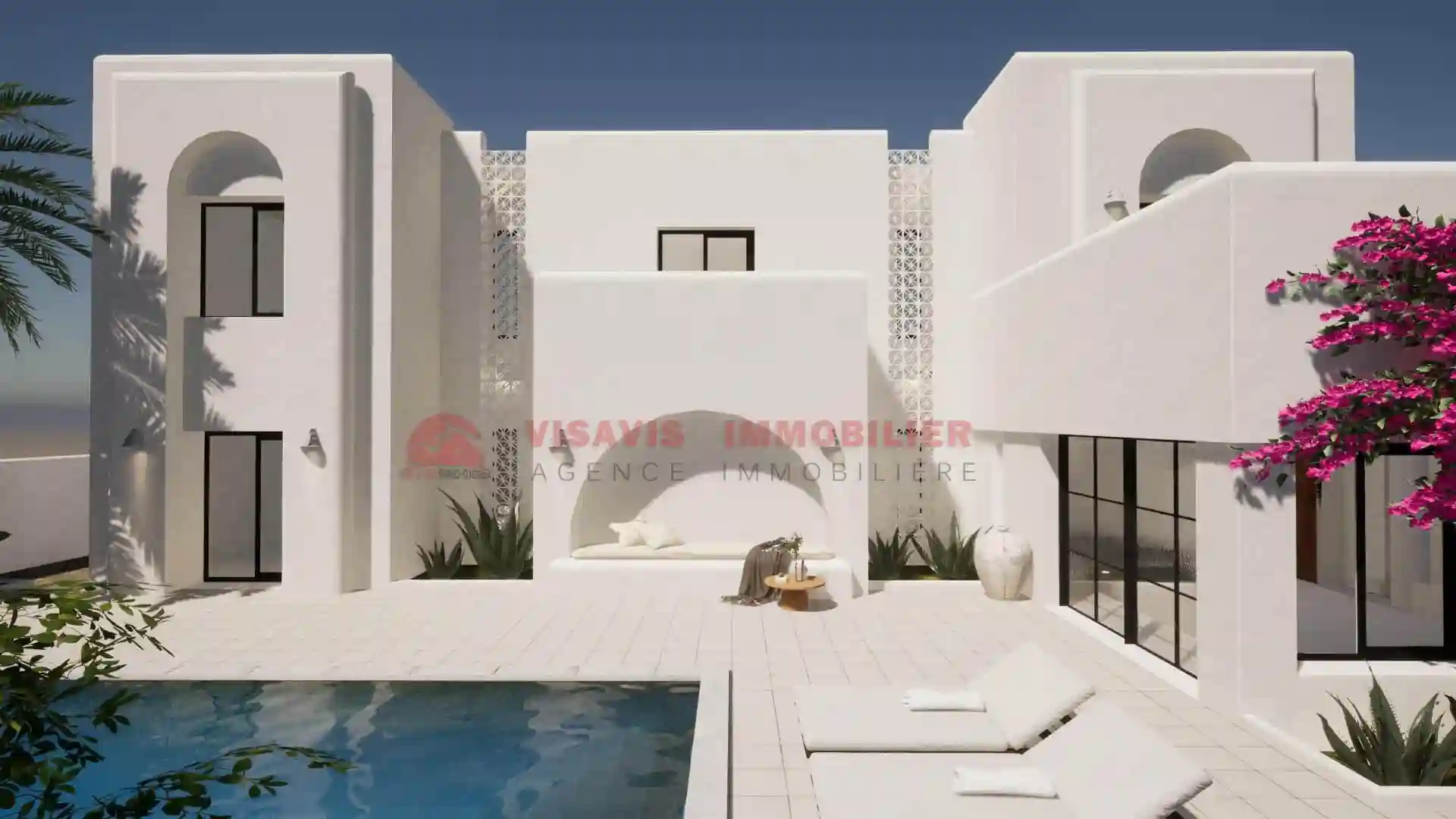 Villa Avec Piscine Titre Bleu Zone Urbaine À Djerba - Vue 3