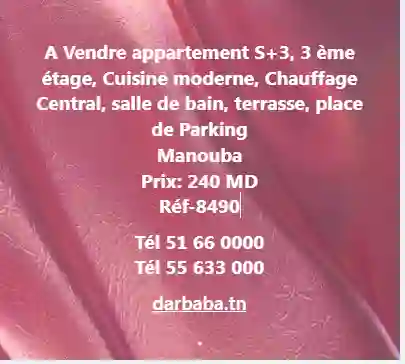 Av Appartement s3 Ref25984 à La Mannouba