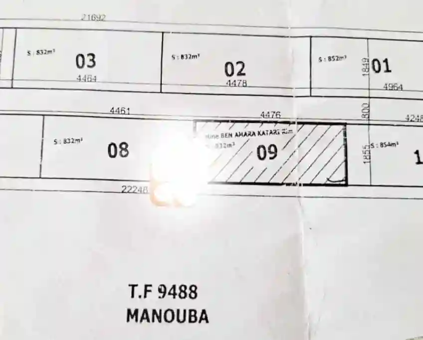 Terrain à Sanhaja Manouba 832 m² 245 dt le m² - Vue 1