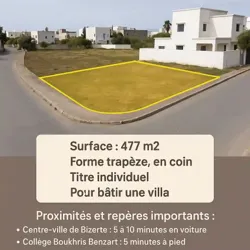 À Vendre – Terrain Constructible 477 m² à Zarzouna – Bizerte