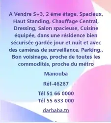 Appartement s3 Réf46267 à La Mannouba